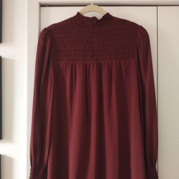 Reformation Brandi Smocked Long Sleeve Plum/Deep Red Mini Dress - Picture 15 of 16